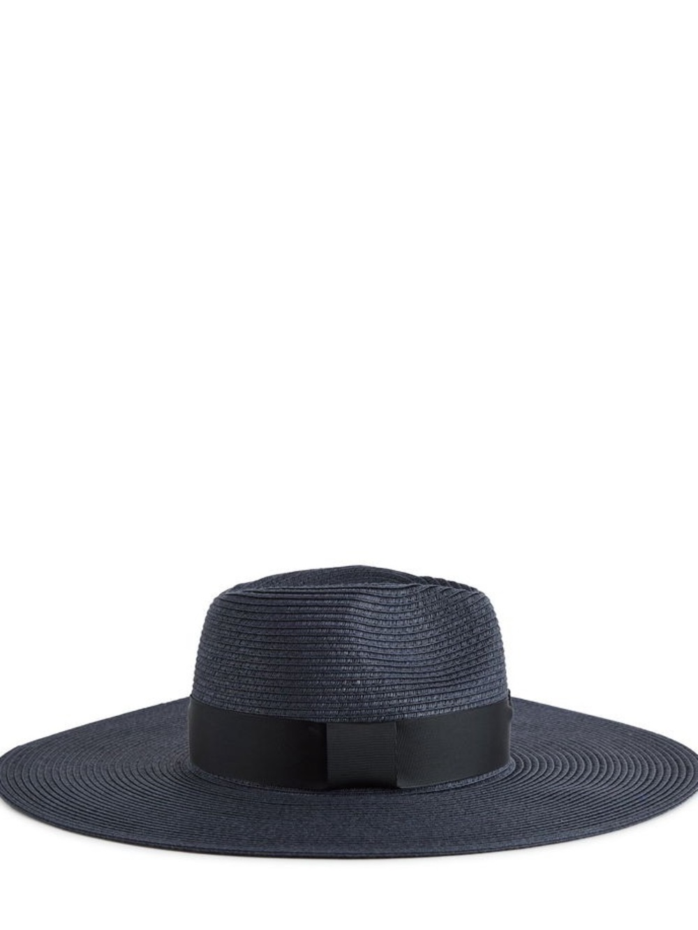 Reiss Wide-Brim Straw Sun Hat with Ribbon Trim Wedding Beach Navy - Picture 2 of 7